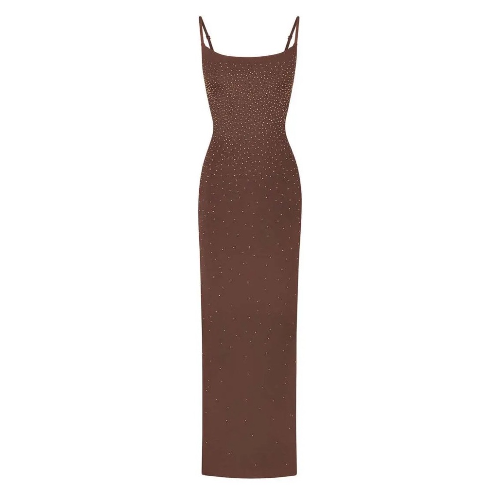 Skims X Swarovski Jelly Sheer Cami Long Dress in Cocoa